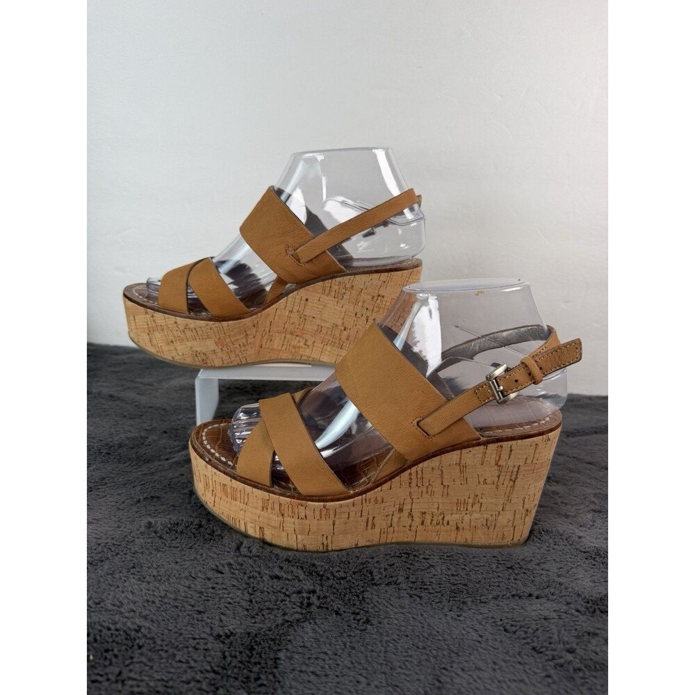 Sam Edelman Destiny Women’s 6.5M Leather Cork Wedge Platform Sandals Ankle Strap